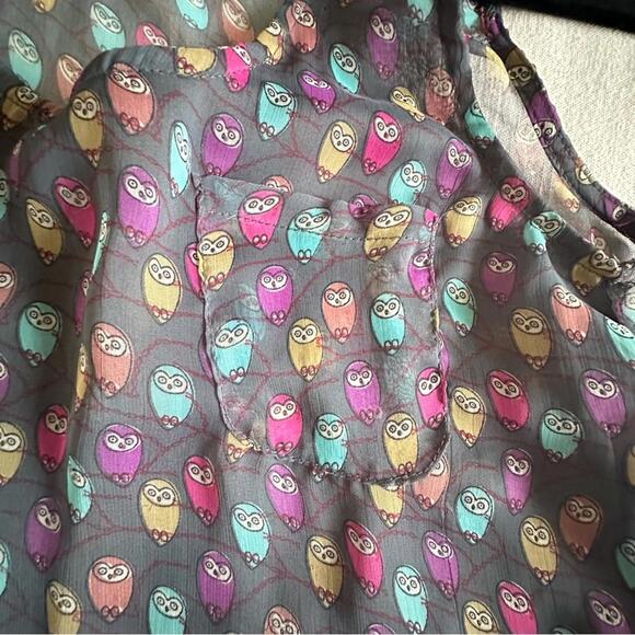 Blue Bird - Tank Top ASO Pretty Little Liars Sheer Owl Print Gray - Sz M - Picture 5 of 9